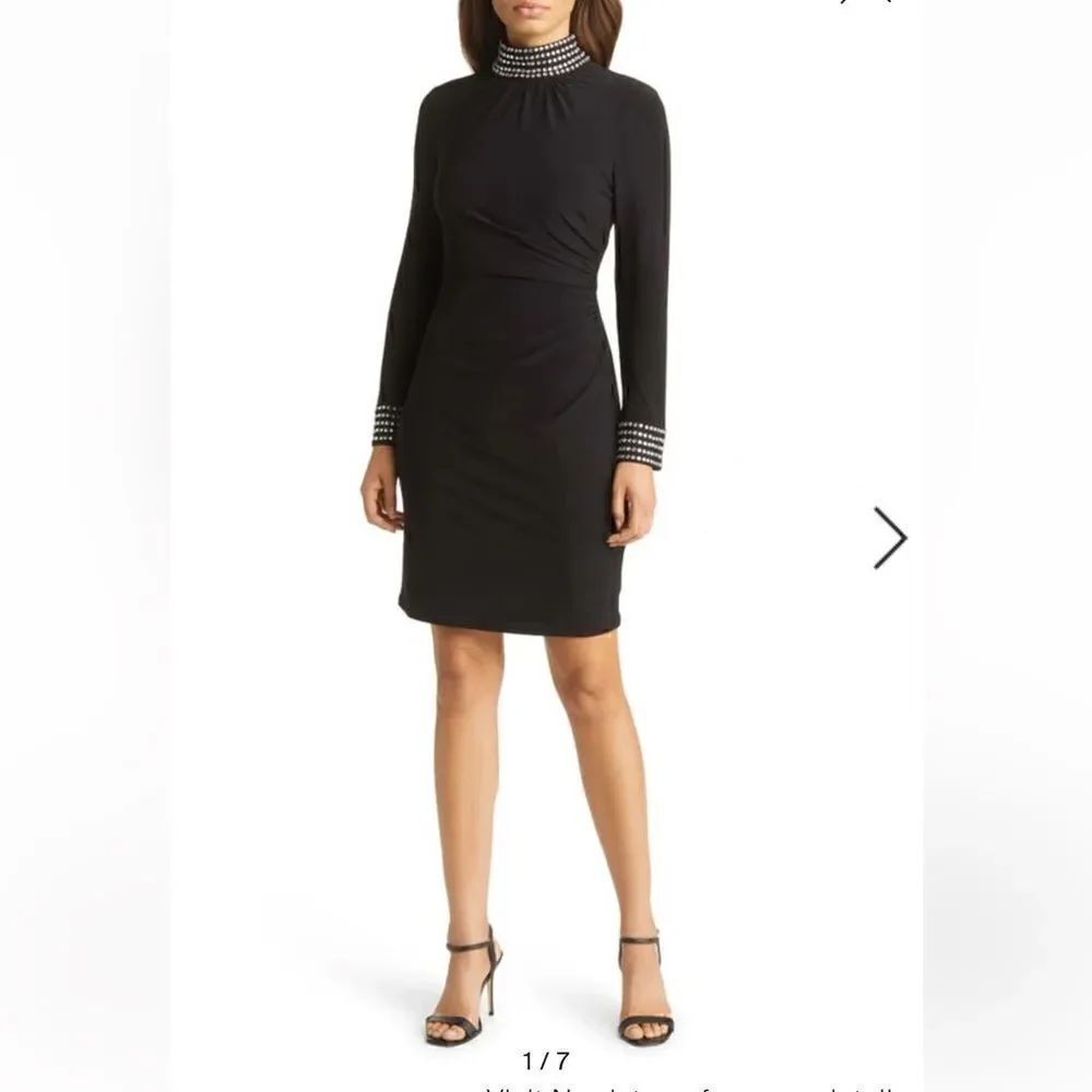 Eliza J Bead Detail Long Sleeve Sheath Dress In Black size 10 NWOT